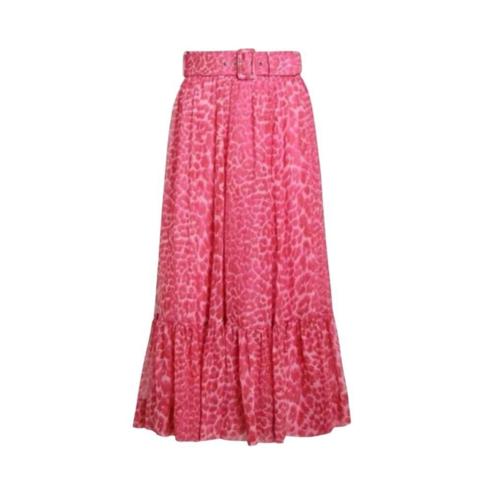 NWT Zimmermann Wavelength Flared Midi Skirt Womens 1 Small Pink Leopard Belt NEW